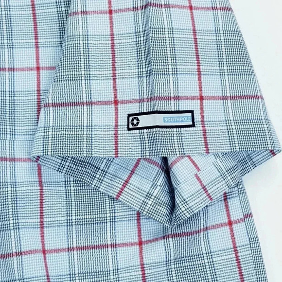 Southpole 2XL Embroidered Pocket Logo Sleeve Logo Tag Blue Red Trim Check Shirt - Picture 5 of 11